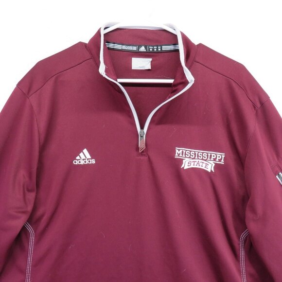 Adidas Jacket Size Medium Mississippi State 1/4 Zip Windbreaker Burgundy Red - Picture 2 of 12
